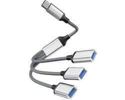 2-delige USB-C-hub met 3 vrouwelijke USB-poorten, draagbare adapter, USB Type-C-aansluiting, multiport datalader, USB-C-splitter, OTG-adapter, multifunctionele adapter, USB Type-C-hubverlenger.