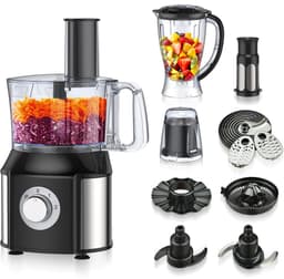 Royal Swiss® Foodprocessor 5-in-1 – 550W – Keukenmachine met Blender, Hakmolen, Citruspers & Snij-/Raspbladen – 2 Snelheden + Pulse – Black Edition — thumbnail 1