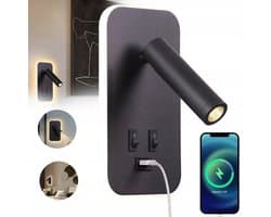 Lamp - Wandlamp Binnen - LED Wandlamp - Nachtlampje Volwassenen - 330° Draaibaar - voor Woonkamer-Slaapkamer-Trap - Zwart