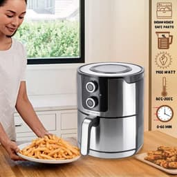 Heteluchtfriteuse 4,5 Liter - 1400W Airfryer met Timer - Vaatwasmachinebestendig Roestvrij Staal — thumbnail 7