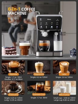 Volautomatische Espressomachine met 20 Bar Pomp en Geïntegreerde Melkopschuimer - 6 Dranken — thumbnail 5