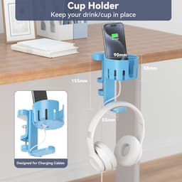 2 in 1 Bureau Koffiebeker Houder met Hoofdtelefoon Hangertje – Onder Bureau Rotatieve Hoofdtelefoon Houder voor Gaming Gadgets — thumbnail 4