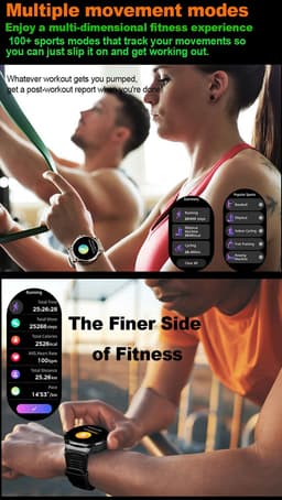 Knobbout 1.85” HD Sport Smartwatch – 710mAh Extra Grote Batterij – Bluetooth Bellen – RVS Bezel – Hartslagmeting/Bloeddrukmeting/Slaapmonitoring/Calorieverbruik – Android & iOS – Blauw Grijs Siliconen Band — thumbnail 4