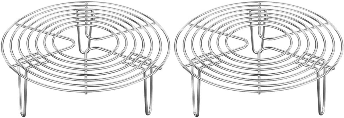 RVS Stoomrek - 2 Stuks - Ovenrooster - Ronde Stoomrek - 7 cm hoog - Magnetron Rek - Kookspullen - Stoommandr - Keukenonderzetter - kookrek dumpling - stoomrek - voor snelkookpannen en airfryers - 16 x 16 x 7 cm — afbeelding 1