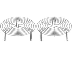 RVS Stoomrek - 2 Stuks - Ovenrooster - Ronde Stoomrek - 7 cm hoog - Magnetron Rek - Kookspullen - Stoommandr - Keukenonderzetter - kookrek dumpling - stoomrek - voor snelkookpannen en airfryers - 16 x 16 x 7 cm