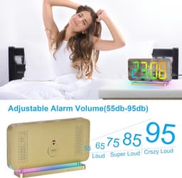 Digitaal Wekkerhorloge - Digitaal LED Elektronisch Bureauwekker - 11 Kleuren Tijdsweergave en RGB 10-Modus Nachtlamp - USB-C Oplaadbare Bedside Klok met Projectie - Geschikt voor Slaapkamer en Kantoor - Gouden Kleur — thumbnail 2