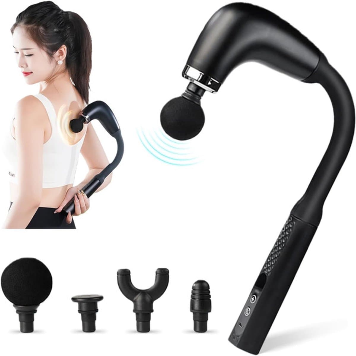 Massagepistool - massagegun - massage - massage apparaat - massage gun - Rug- en wervelkolommassage - Met 4 verwisselbare massagekoppen - Instelbare snelheid - Spierontspanning — afbeelding 1