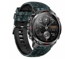 DrPhone ChronaX Titan GPS Smartwatch – Bluetooth Bellen – 3ATM Waterdicht – Hartslag/Slaap/Bloedzuurstof metingen – 1.46' HD – Heren Dames - Led licht - Nederlands App + Horloge taal - Camouflage