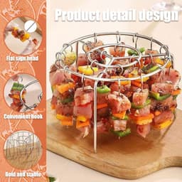 JeiibrZui Airfryer Rek - Airfryer Verticaal Rek - Rond Zwevend Ontwerp Voor 30 Spiesjes Gelijkmatig Grillen - 1 - Geschikt Voor Standaard Airfryers Zilver — thumbnail 4