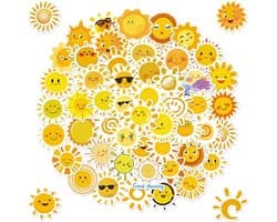 Set van 50 stickers-zon-graffiti stickers-Koffer Stickers -Geschikt voor Muur, Laptop, Notitieboek, etc-watertight-Zomerse Zonnetjes -Beloningsstickers-voor kinderen en volwassenen-Vakantie Stickers