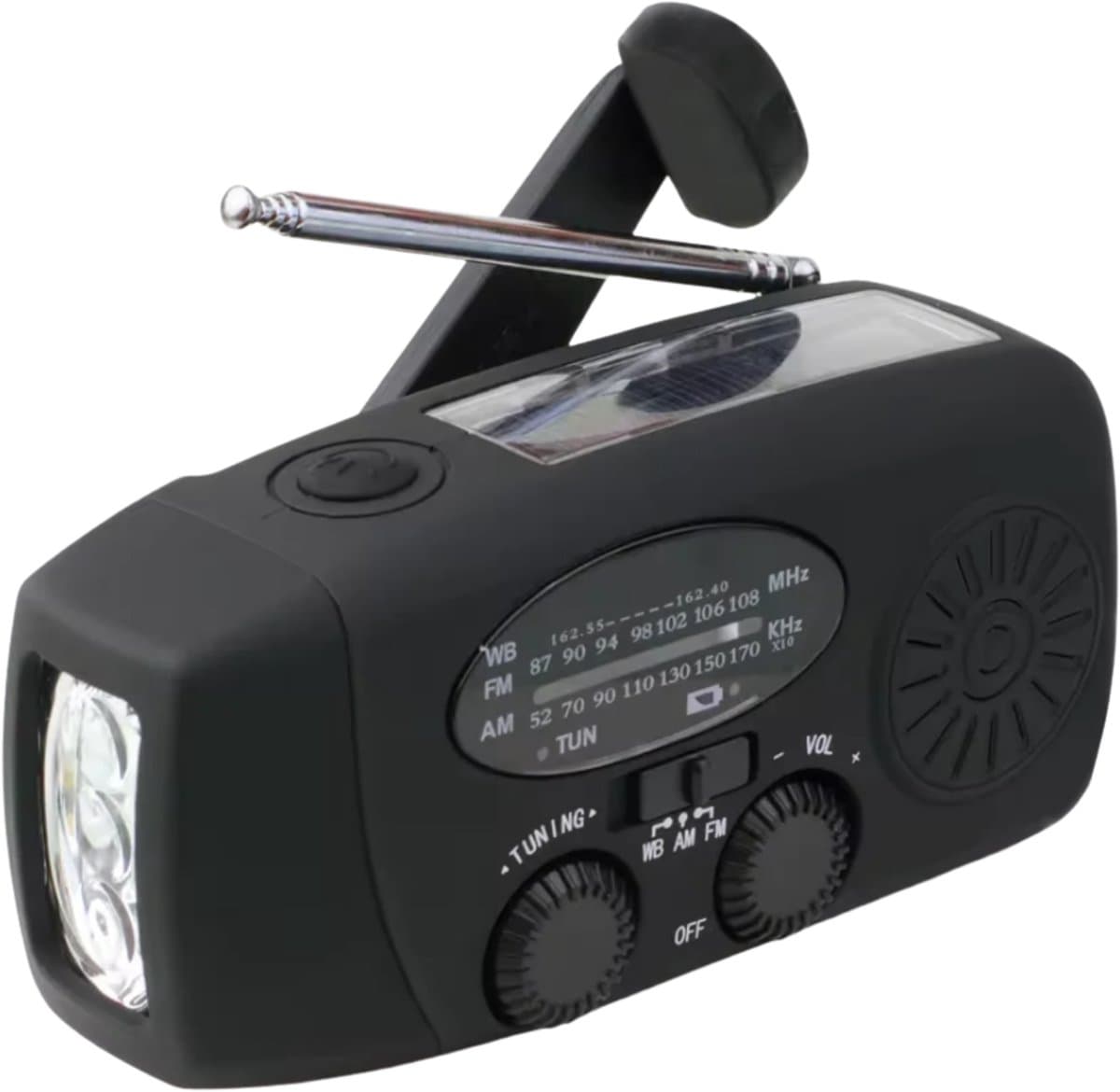 Noodradio - Bouwradio - Noodpakket - Noodradio Solar Opwindbaar - Noodpakket voor thuis - Draagbare radio - Powerbank 2000 mAh - Zwart — afbeelding 1