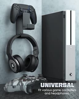 Dubbele controllerhouder en koptelefoonhanger voor gameconsoles en pc - zwart - universele headset wandhouder — thumbnail 4