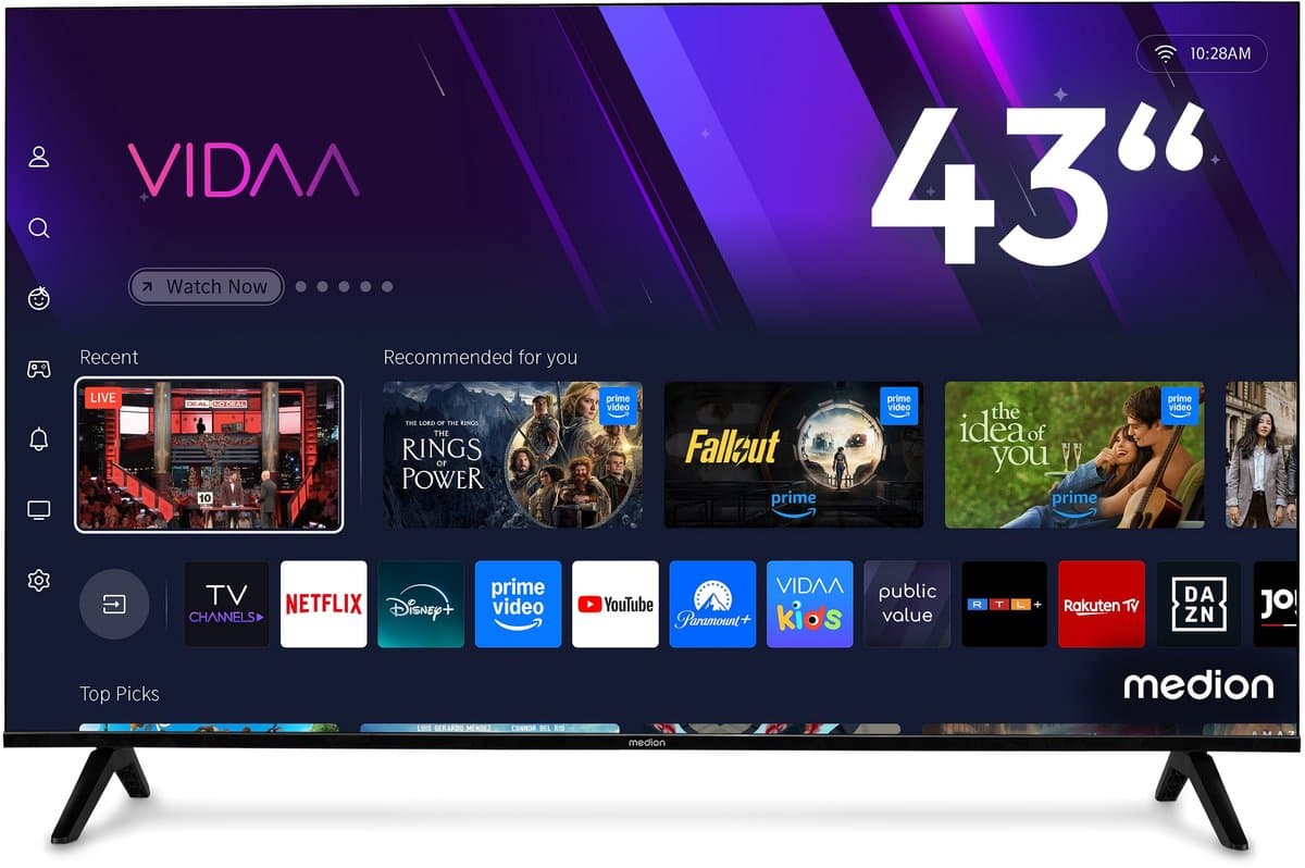 MEDION 108 cm (43″) Ultra HD TV (Smart-TV, 4K, HDR10, VIDAA Store, Prime Video, Disney+, DAZN, Paramount+, HbbTV, PVR, Bluetooth, MD 843301) — afbeelding 1