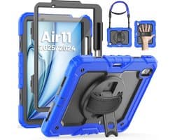 Schokbestendige Hoes voor iPad Air 11-inch - Met Schermbeschermer, Pennenhouder, 360° Draaibare Standaard en Handriem - Roze