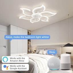 Slimme plafondventilator met LED verlichting, afstandsbediening, en spraakbediening - Stil in zomer/wintermodus, witte kleur — thumbnail 3