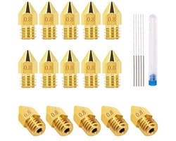 15 stuks 0,8 mm 3D-printermondstukken en 5 stuks 0,6 mm reinigingsnaalden voor 3D-printers