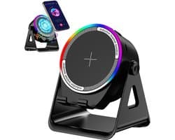 Bluetooth-luidspreker, 4-in-1 draadloze inductieve luidspreker, rgb-lamphouder multifunctionele telefoonhouder voor directe verbinding met stereo, 360 graden verstelbare houder, geschikt voor iPhone/Android/iPad/ samsung (zwart)