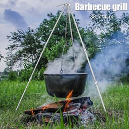 BBQ driepoot frame, driepoot, telescopisch frame, grillstandaard, koken in de open lucht, statief, inklapbaar, kampvuur, grillrooster, standaard, camping, statief met ketting en haak — thumbnail 2