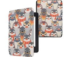 kwmobile e-reader hoesje geschikt voor Amazon Kindle Paperwhite hoes - E reader flip case met magnetische sluiting - Ereader cover - Pinguïn Ontwerp design in grijs / geel / bruin