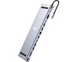 Grey Fox 12 in 1 Netwerk/USB Hub - USB C Type - USB Splitter 3.0 - 4k/30Hz - Micro TF/SD Kaarlezer - 3.5mm Audio - Ethernet - VGA 1080P - Multi Screen Transmission - Geschikt voor Laptop, Macbook en Windows