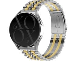 xoxo Wildhearts stalen schakel smartwatch bandje 20mm - Geschikt voor Samsung Galaxy Watch Active 1/2 / Watch 1 42mm / Watch 3 41mm / Gear Sport / Polar Ignite 1-2-3 / Unite / Pacer - Amazfit GTS 1-2-3-4 / Bip - Met horloge inkorter - Zilver/goud