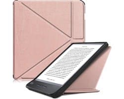 Hoes Geschikt voor Kobo Libra H2O - E-reader Bescherm Hoesje Case Sleep Cover Trifold - Hoes Geschikt voor Kobo Libra H2O Hoesje - Rosé Goud