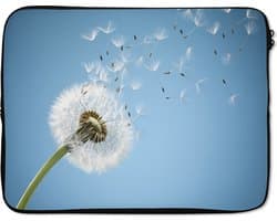 Laptophoes 17 inch - Paardenbloem met blauwe achtergrond - Laptop sleeve - Binnenmaat 41x28 cm - Zwarte achterkant