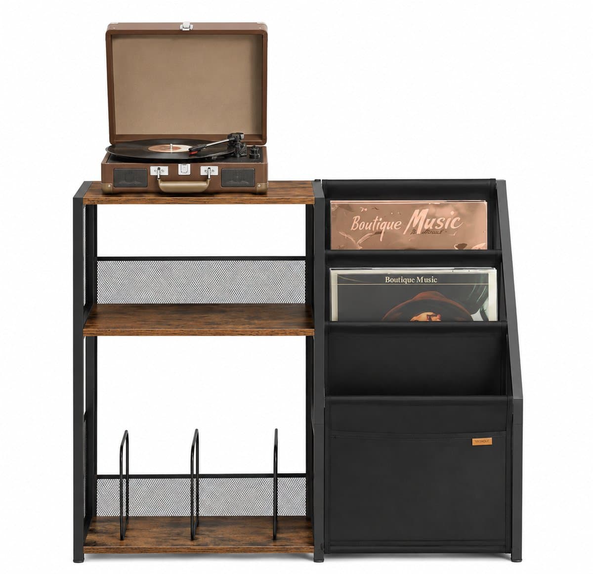 Loushops - Bijzettafel - Platenspeler meubel - Platenspeler kast - Vinyl kast - 3 Verdiepingen - 30 x 81 x 69 cm - Hout - Staal — afbeelding 1