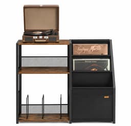 Loushops - Bijzettafel - Platenspeler meubel - Platenspeler kast - Vinyl kast - 3 Verdiepingen - 30 x 81 x 69 cm - Hout - Staal — thumbnail 1