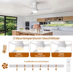 Plafondventilator met Licht 132cm Wit, Stille DC Motor, Dimbare LED, Afstandsbediening, Voor Lage Plafonds — thumbnail 5