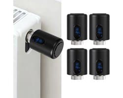 Radiator Thermostaat WiFi – Raamdetectie, Vorstbeveiliging en Kinderslot – Zwart – 4-pack