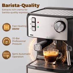 Sogiol® Pistonmachine 20 Bar - Espressomachine met Melkopschuimer 1,6L Zwart — thumbnail 5