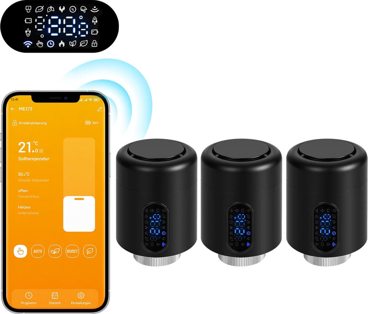 Slimme Thermostaatkraan voor Radiator – WiFi, App en 6 Modi – Zwart – 3-pack — afbeelding 1