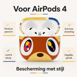Enluxe Case geschikt voor Airpods 4 - Schattige Cartoon Beer - Bruin Hoesje, Schokbestendig & Draadloos Opladen — thumbnail 2