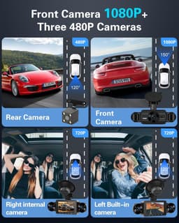 SnelShoppen - 4-kanaals Dashcam 3 Inch IPS Touchscreen Voor- en Achteruitzicht met 8 IR Nachtzichtlampen, Loopopname, 24 Uur Opname, G-sensor, Achteru — thumbnail 2