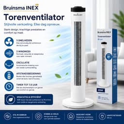Bruinsma INEX Torenventilator - Verticale ventilator - Vloerventilator - Tafelventilator - Stil - Afstandsbediening - Oscillatie - 3 Snelheden - Timer 7,5 Uur - 45W - Staande Ventilator Voor Slaapkamer, Woonkamer En Kantoor - 81 CM - Wit — thumbnail 3