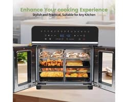Heteluchtfriteuse – Airfryer - Airfryer Oven XXL - 23L - Dubbele Lades - 2200W - 240V - LED Touchscreen – 15 Programma’s - Kijkvenster - Zwart
