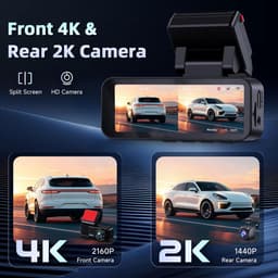 SnelShoppen - 4K Dashcam met Voor- en 2K Achtercamera, 3.16 Inch IPS Scherm, WiFi en App Besturing, ADAS, BSD, LCA, Nachtzicht, G-Sensor, Loopopname, — thumbnail 5