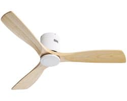 Plafondventilator 132 cm - met afstandsbediening - 6 snelheidsstanden - timer - zonder licht - 3 massief houten bladen