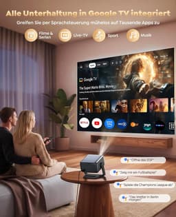 SnelShoppen - Beamer 4K met Google TV, autofocus, 360° draaibare standaard voor thuisbioscoop en buitengebruik, FULL HD 1080P LED-projector met 30W lu — thumbnail 5
