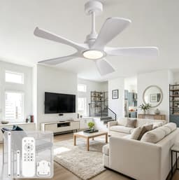 Plafondventilator Met Verlichting – 106 Cm – 6 Snelheden – Metaal En Hout – Wit – Stilte, Dimbaar En Timer Voor Slaapkamer En Woonkamer — thumbnail 1