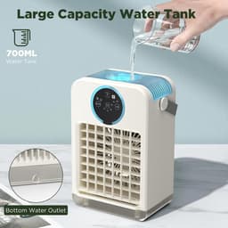 Luchtkoeler, Verdamper Mistventilator met 2-8 uur timer, 700ML Watertank, Draagbare Airconditioner, 3 Windsnelheden en 2 Miststanden, Persoonlijke Mini-conditioner voor Thuiskantoor Buiten - wit — thumbnail 2