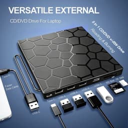 Externe DVD CD Drive - Hub Kaartlezer - Gegevens Overzetten - 7-in-1 Ontwerp - 16.5 cm - Zwart — thumbnail 2
