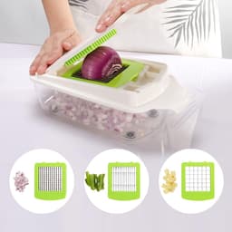 Multifunctionele Mandoline - Keukenmachine Groente - Maaltijd Voorbereiding - 19-in-1 Wisselbare Messen - 1.3 Liter Capaciteit - Groen Wit — thumbnail 4