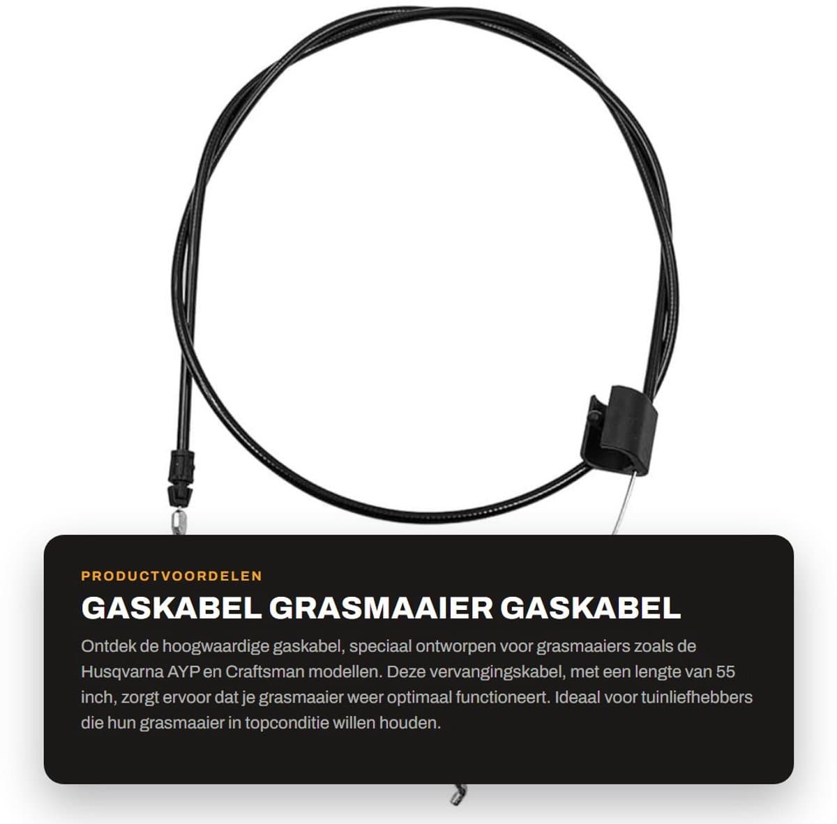 Dailygoods- Gaskabel Vervangen 55 inch - Controle Kabel - Universeel - Geschikt voor Grasmaaiers - Onderdeelnummers 427497/532427497 - Schokbestendig - Besturingskabel — afbeelding 1