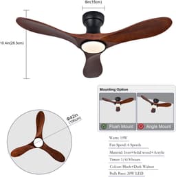 COVREO Plafondventilator met verlichting 42 inch zwart donker walnoot, 6 snelheden — thumbnail 2