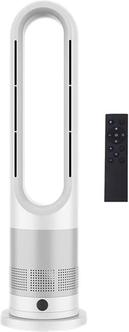 Staande Ventilator - Torenmodel - Verkoeling en Warmte - Bladloos Ontwerp - 90 Graden Oscillatie - Wit Zilver — thumbnail 1