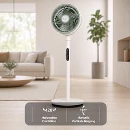 Fram Staande Ventilator 108 cm – 35 W – 4 Snelheidsstanden – Turbo – 2-in-1 Verstelbare Hoogte – Aromatherapie Compartiment – 9 Uurs Timer – Afstandsbediening – Groen/Crème — thumbnail 4