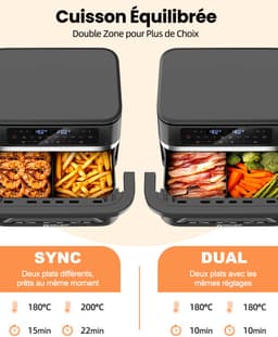WELLENT Dubbele Airfryer - 2x6L - 12 liter - 2 manden - Airfryer XXL - Touchscreen - Kijkvenster - 8 programma's - 2950W — thumbnail 4