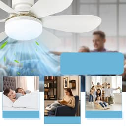 Plafondventilator met Licht - Plafondventilatorlamp met E27 - Ventilatorlamp - 3 Snelheden - 3 Kleurtemperaturen - Dimbaar - Timer - Afstandsbediening - 52cm - LED Lamp met Ventilator - Voor Keuken & Badkamer & Berging & Garage — thumbnail 2